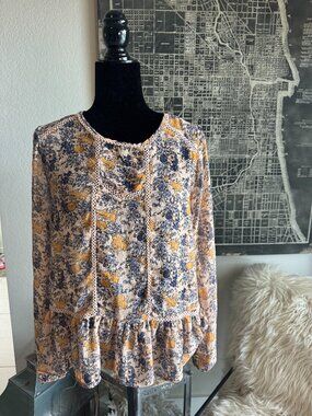Size M - Xhilaration Peach Sheer Floral Peasant Top